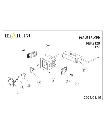 BLAU * FOCO EMPOTRAR 1L 3W 3000K NEGRO